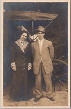 c1910s Photo RPPC Postcard Young Couple Posing with Horse Carriage 