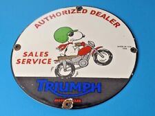 VINTAGE TRIUMPH PORCELAIN SNOOPY PEANUTS GAS SERVICE STATION MOTORCYCLES SIGN picture