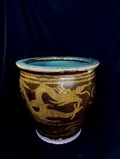 Vintage Chinese Brown&Teal  Dragon Ceramic Planter 20”H&D picture