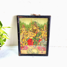 1920s Vintage Raja Ravi Varma Shiv Parivaar Lithograph Well Framed Print PR42 picture