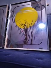Vintage 1970s Printed Mirror Yellow Sun with Grass. 20x26 picture