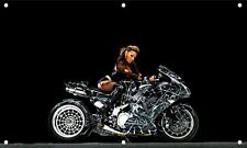 Hot Motorcycle Hot Chick 3'X5' VINYL BANNER MAN CAVE GARAGE SIGN MECHANIC SHOP  picture