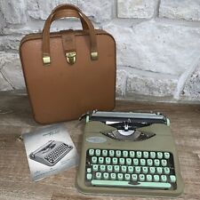 Vintage HERMES ROCKET Green Portable Typewriter Case Switzerland W Instructions picture
