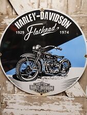 VINTAGE HARLEY DAVIDSON PORCELAIN SIGN FLATHEAD MOTORCYCLE 30