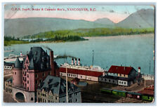 1911 C.P.R. Depot Docks & Cascade Mountains Vancouver BC Canada Postcard picture