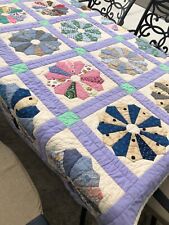 Vintage Dresden Hand-Stitched Quilt (Feedsack Fabrics?) Lovely 78x62
