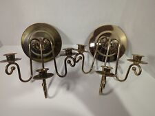 Pair Of Mid Century Brass 3-Candle Wall Sconces, Vintage, Made In USA picture