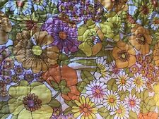 VTG 60s 70s Twin Orange Floral & Yellow Daisies, White & Bedspread Flower Power picture