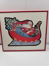 Vintage Christmas Decoration Santa In His Sleigh With Baby Reindeer etc Framed picture