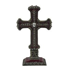 Enamel Rhinestone Standing Cross Red Gold Bling Crucifix Jesus God Catholic Iron picture