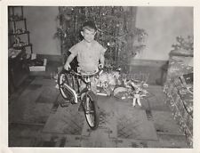 CHRISTMAS BOY Vintage FOUND PHOTOGRAPH b and w Tree BIKE Presents 812 14 XX picture