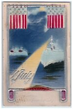 c1910's Fourth Of July Steamer Airbrushed Embossed Winchester VA Posted Postcard picture