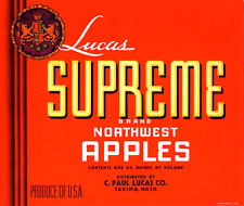 10 Vintage LUCAS SUPREME Brand Apple Fruit Crate Labels Yakima, Washington picture