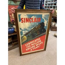 RARE Vintage 1930s Sinclair Oil Lubricants Advertising Framed Sign Poster Trains picture