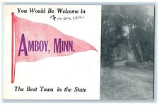 c1910 You Would Be Welcome Amboy Minnesota Town Pennant Vintage Antique Postcard picture