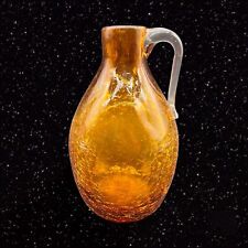Vintage Rainbow Art Glass Crackle Pitcher Creamer Amber Miniature 6”t 2”w picture