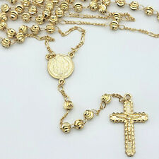 14K Gold Plated Saint Benedict Rosary Necklace Jesus Cross Rosario San Benito picture