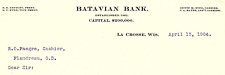 1904 LA CROSSE WISCONSIN BATAVIAN BANK EST 1861 BILLHEAD LETTERHEAD Z5497 picture