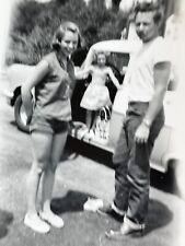 M7 Rockabilly Photograph Slightly Blurry Couple 1950's Man Woman Old Car Greaser picture