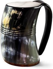 100% Genuine Viking Drinking Horn Mug Beer Tankard Hardwood Bottom Wine Mead Ale picture