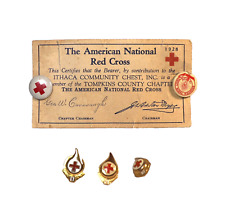 Vintage 1928 American Red Cross Contributor Card & 5 Pins Brighten Their Lives picture