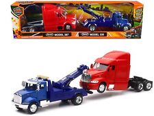 Peterbilt Model 335 Tow Truck Blue and Peterbilt Model 387 Cab Red Set of 2 Pie picture