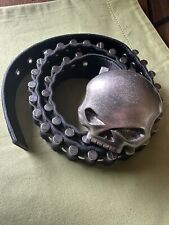 Harley-Davidson Willie G Skull belt buckle.Antique nickel plated and BULLET BELT picture