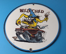Vintage Rat Fink Hot Rod Sign - Wild Child Biker Chevy Gas Pump Porcelain Sign picture