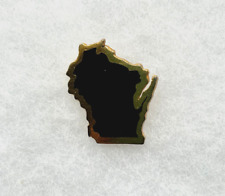VTG Wisconsin State Map Black Gold Tone Enamel Lapel Pin Tie Tack ESCO picture