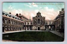 Cambridge England, Front Court, St Peter's College, Antique Vintage Postcard picture