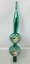Vintage Shiny Brite Green Finial Glass 12” Tree Topper Double Indent picture