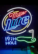 Mill*r Lite 19th Hole Real Glass Beer Neon Sign Light Window Open Decor 19