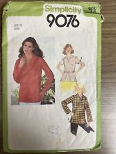 Simplicity Pattern 9076 Vintage V Neck Collared Tunic Belt Size 16 Partial Cut picture