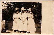 Vintage 1910s RPPC Real Photo Postcard Three Young Ladies Sisters in Funny Hats picture