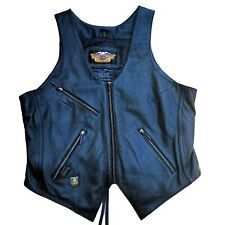 Harley Davidson Black Leather Vest Womans Small Motorcycle Front Zip PR42 picture