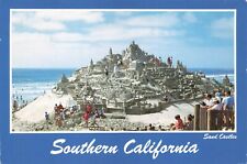 Postcard CA Sand Castles Southern California Beach Pacific Ocean Family Fun picture