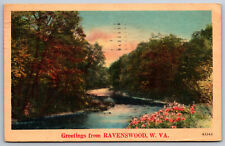 Greetings From RAVENSWOOD WV Postcard River Landscape 1947 Linen Parkersburg picture