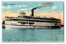 1911 View of Passengers, Smoke, Steamer Canadiana, Canada Posted Postcard picture