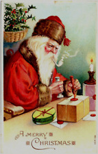 Vintage Old World Santa Claus~Sealing Wax ~Gifts~Pipe ~Christmas  Postcard ~h753 picture