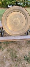 Vintage Asian Indian Brass Round Wall Embossed Hanging Tray Large 38” Plate MCM picture