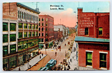 Postcard 1915 Merrimac Street Aerial View Lowell Mass. Trolley Newspaper Co A9 picture