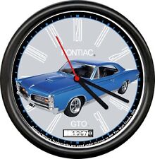 Licensed 1967 Pontiac GTO Classic Blue 2 Door General Motors Sign Wall Clock picture
