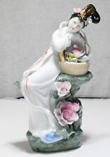 VTG Capodimonte Style Porcelain Geisha Lady Figurine Roses picture