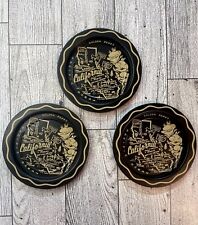 3 Vintage California Tin Ashtrays Black And Gold picture