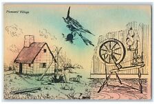 c1930's Halloween Witch Pioneers Village Spinning Wheel Cambridge MA Postcard picture