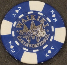 WAIKIKI HD ~ HAWAII (Blue/White AKQJ w/silver stamp) Harley Davidson Poker Chip picture