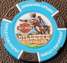 DELUXE HD OF GILLETTE ~ WYOMING (Aqua/Blk Full Color) Harley Davidson Poker Chip picture