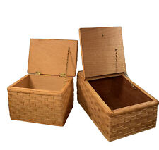 2 Amish Baskets Display Storage Boxes Oak Bottom Lids Gingerichs Signed ‘ 05 ‘08 picture