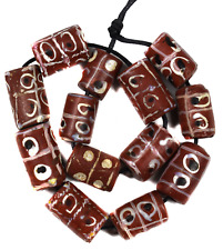 13 Tic Tac Toe Venetian Trade Beads Brick Red Africa Loose picture