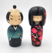 Japanese Woddy Woody Craft Kokeshi Dolls Samuri And Kimono Handmade 3